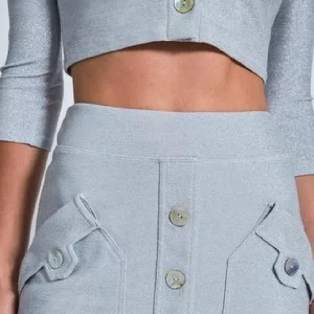 DEVON WINDSOR Silver/ Light Blue Two-Piece Skirt Set